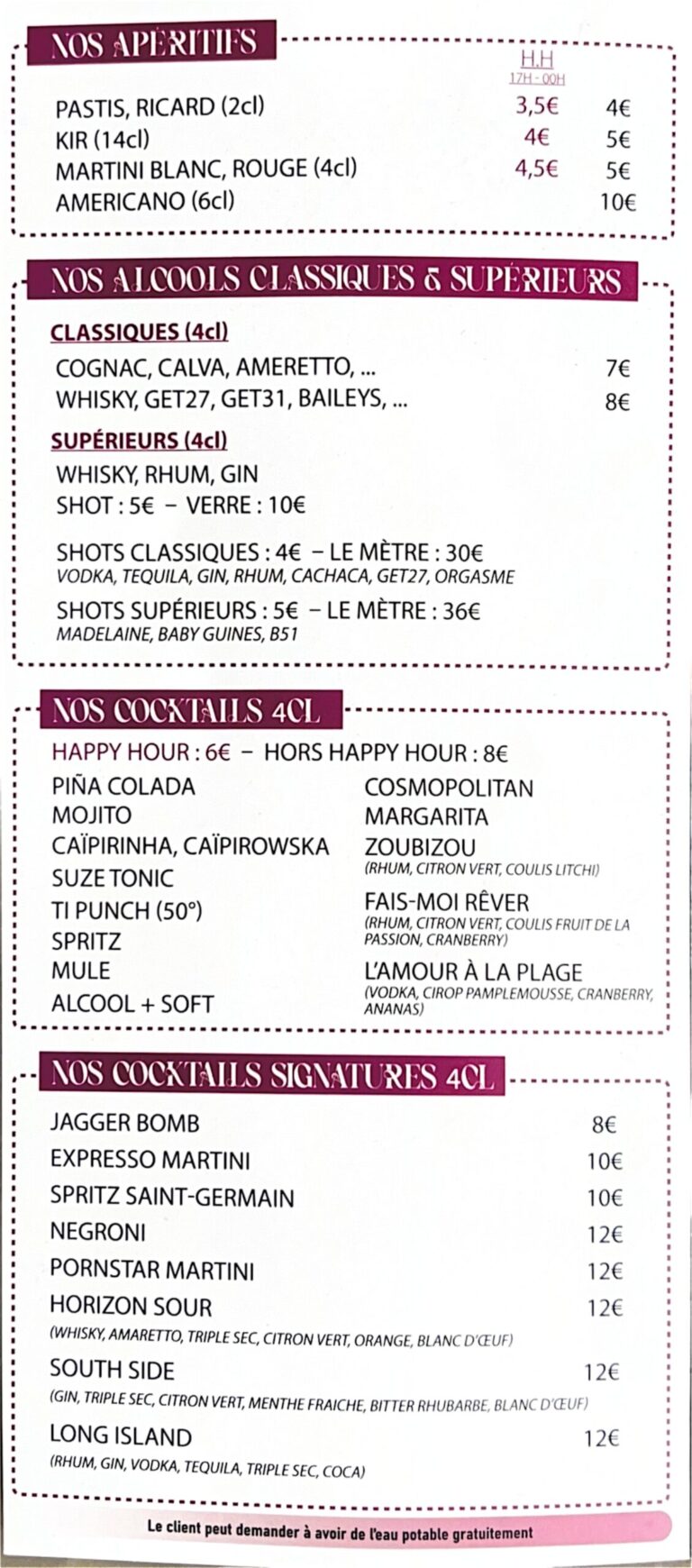 menu